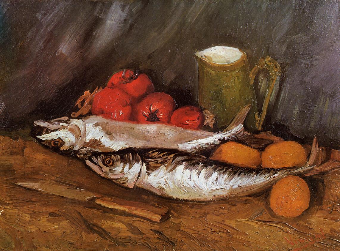 Картина Ван Гога Натюрморт с скумбрией, лимонами и помидорами 1886
